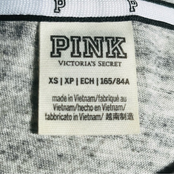 Pink VICTORIA’S SECRET Gray Black Crop V Neck T Shirt Mesh Raw Cut Hem Size XS - Picture 11 of 12